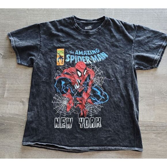 Spider-Man T-shirt YOUTH L Rustic Black New York Short Sleeves Spiderman - Picture 1 of 7